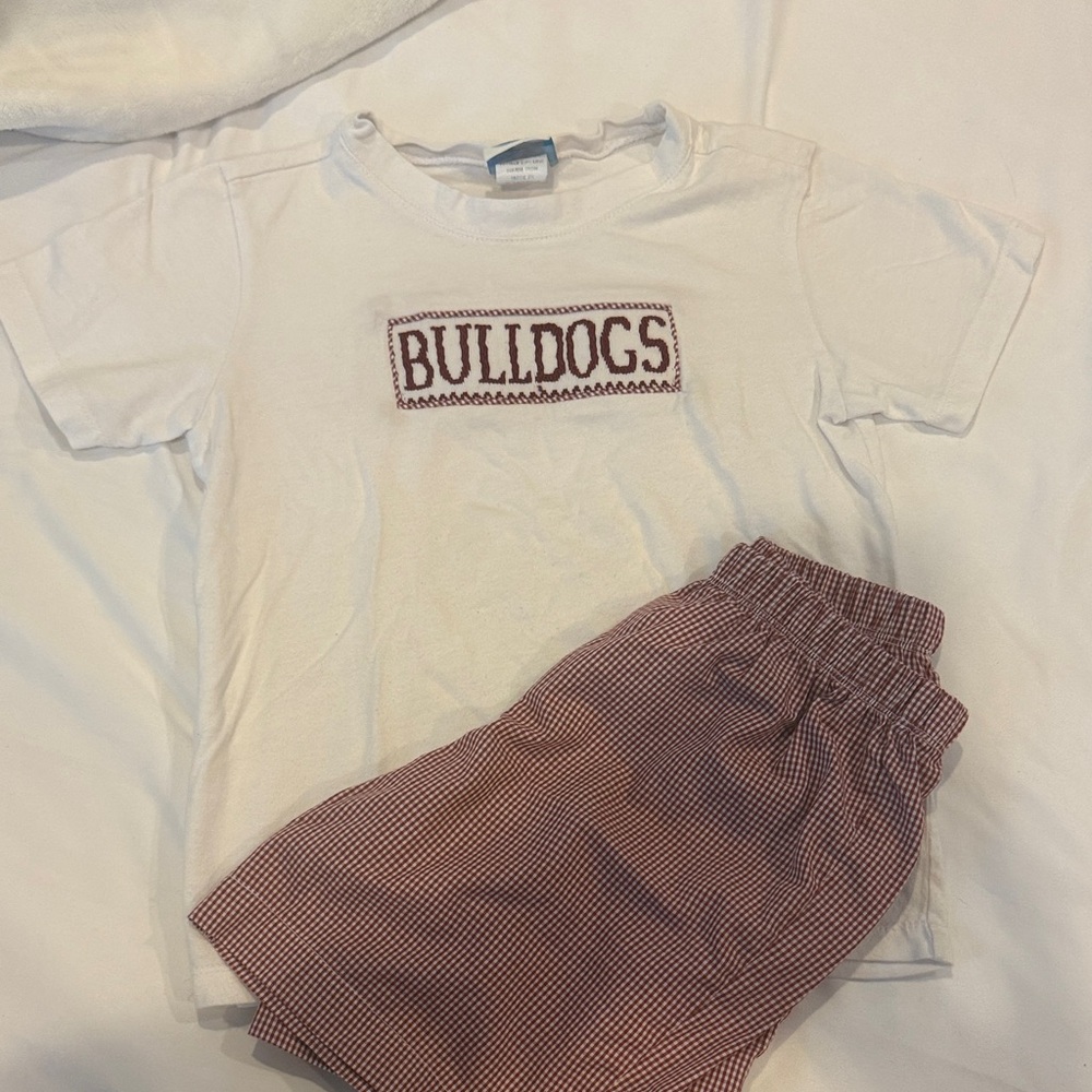 KREWE White Bulldogs Tee with Red Checked Shorts